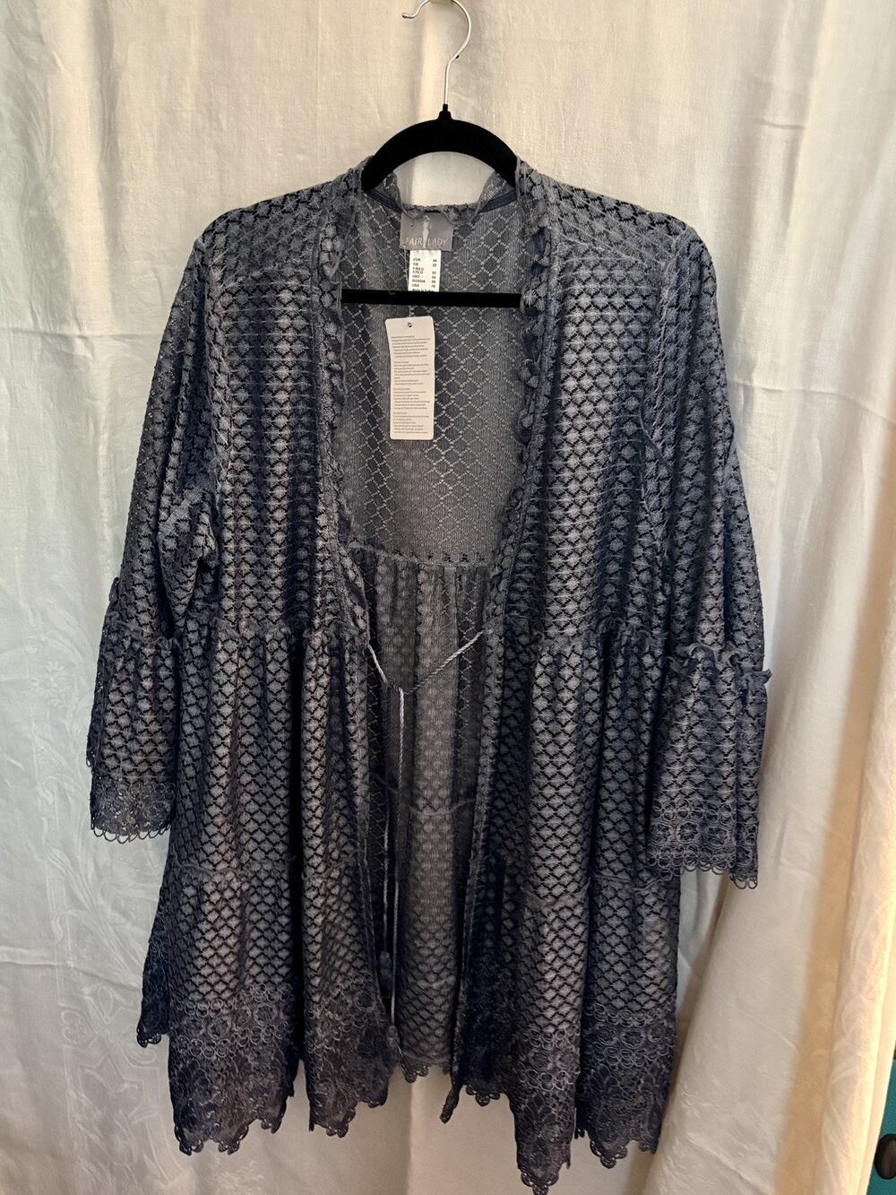 Fair Lady Boutique Blue Open Wrap Cardigan Duster Boho Layering XL 16 Coastal